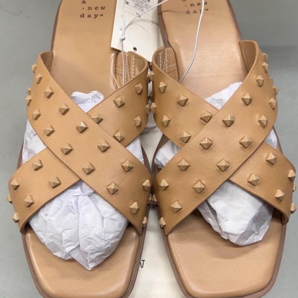 A New Day Women's Tan Studded Sandals